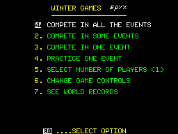 Winter Games (ZX Spectrum) screenshot: Main Menu