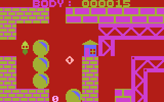 Přízrak nuly (Atari 8-bit) screenshot: Cottage on the narrow wall
