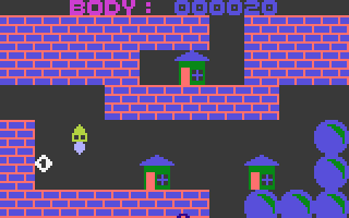Přízrak nuly (Atari 8-bit) screenshot: Three cottages