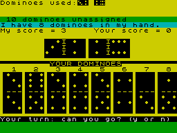 Dominoes (ZX Spectrum) screenshot: Placing dominoes