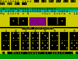 Dominoes (ZX Spectrum) screenshot: Leading at the moment