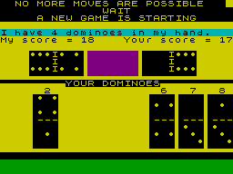 Dominoes (ZX Spectrum) screenshot: No more moves for either player