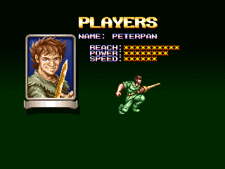 Hook (Arcade) screenshot: Each characters has pros and cons (probably)
