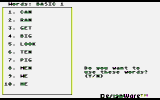 Spellicopter (Atari 8-bit) screenshot: Set of words