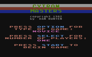 Cytron Masters (Atari 8-bit) screenshot: Main menu