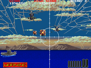 Battle Shark (Arcade) screenshot: Helicopters to blast