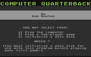 Computer Quarterback (Atari 8-bit) screenshot: Game options