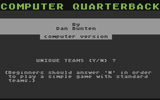 Computer Quarterback (Atari 8-bit) screenshot: Setting teams