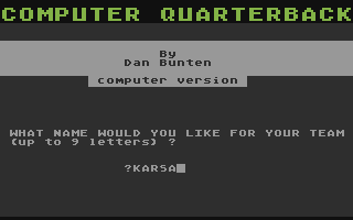 Computer Quarterback (Atari 8-bit) screenshot: Team naming