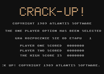 Crack-Up (Atari 8-bit) screenshot: Main menu