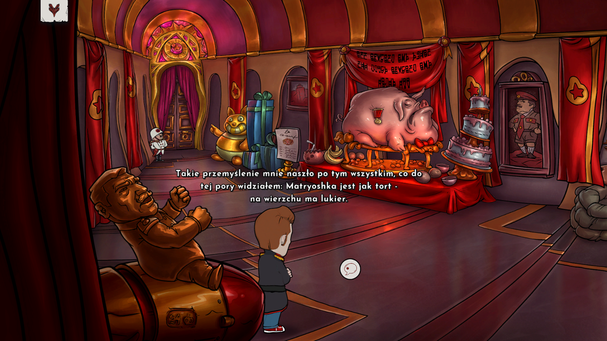 Irony Curtain: From Matryoshka with Love (Windows) screenshot: Evan already starts to doubt "Matryoshkan" reality, but still seems to suffer from the "If the Führer only knew about it" syndrome.