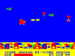 Don Pan (TRS-80 CoCo) screenshot: Blowing out air at a bird