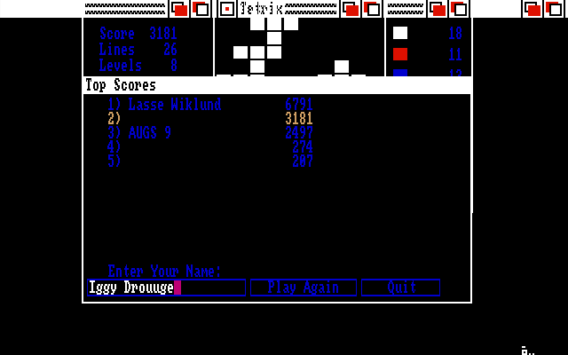 Tetrix (Amiga) screenshot: High scores