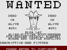 The Wild Bunch (ZX Spectrum) screenshot: Looking at a wanted poster