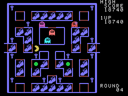 Super Pac-Man (Sord M5) screenshot: Round 4, you collect shoes