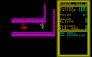 Temple of Apshai Trilogy (Thomson TO) screenshot: Encountered a scorpion in Curse of Ra