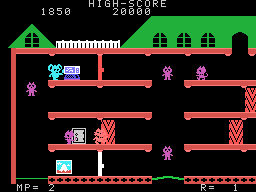 Mappy (Sord M5) screenshot: Pick up a valuable CRT TV, perfect for your retro games