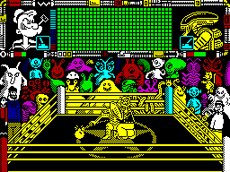 Popeye 3: WrestleCrazy (ZX Spectrum) screenshot: Got him in a head-lock