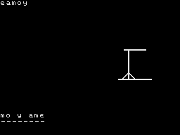 Moo + Hangman (Jupiter Ace) screenshot: Hangman: Can you guess the word?