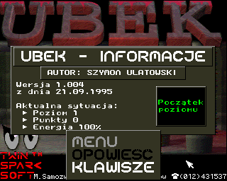 Ubek (Amiga) screenshot: Main menu