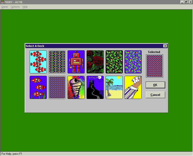 Acme (Windows) screenshot: The game allows the player to change the cards being used