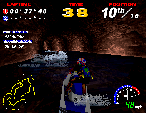 WaveRunner (Arcade) screenshot: On the second course, it gets dark as I race through a tunnel