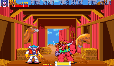 Wild West C.O.W. Boys of Moo Mesa (Arcade) screenshot: End of stage boss