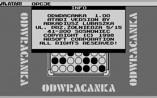 Odwracanka (Atari 8-bit) screenshot: Game information