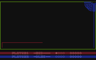 Line Kiler (Atari 8-bit) screenshot: Blue hit the wall