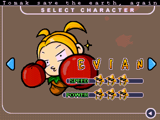 Tomak: Save the Earth, Again (GP32) screenshot: Character selection - Evian