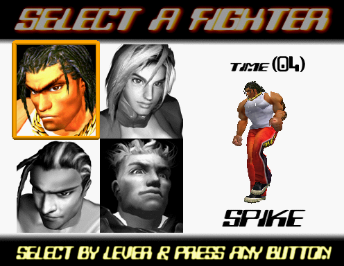 Spikeout: Digital Battle Online (Arcade) screenshot: Choose from 4 different fighters.