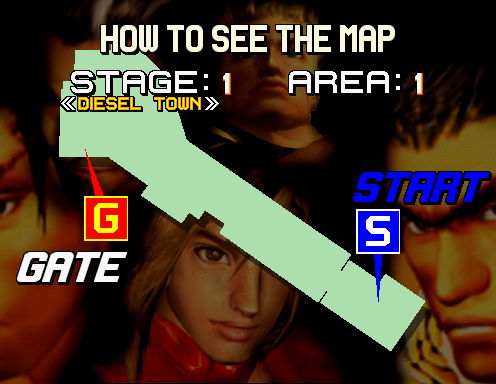 Spikeout: Digital Battle Online (Arcade) screenshot: Each stage is divided into different areas.
