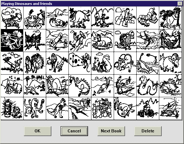 School-Mom for Windows: Volume 1 - ColorBook (Windows 3.x) screenshot: These are the pre-supplied pictures. The player clicks on one and appears on screen. Additional pictures were available for purchase