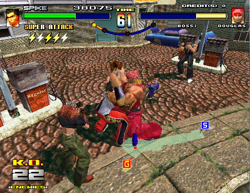 Spikeout: Digital Battle Online (Arcade) screenshot: Grappling the boss.