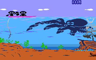 Octopus (Atari 8-bit) screenshot: On the boat