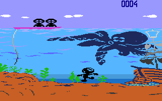 Octopus (Atari 8-bit) screenshot: Moving under tentacles