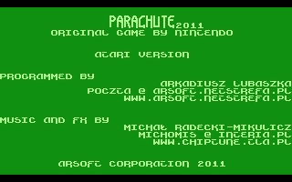 Parachute 2011 (Atari 8-bit) screenshot: Game introduction