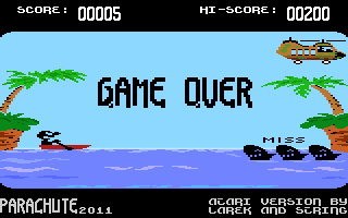 Parachute 2011 (Atari 8-bit) screenshot: Game over