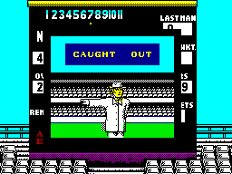 World Cricket (ZX Spectrum) screenshot: Out