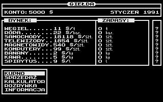 Giełda (Atari 8-bit) screenshot: Stock exchange overview