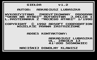 Giełda (Atari 8-bit) screenshot: Title screen