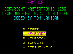 Panther (ZX Spectrum) screenshot: Title Screen