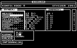 Giełda (Atari 8-bit) screenshot: Selling stock