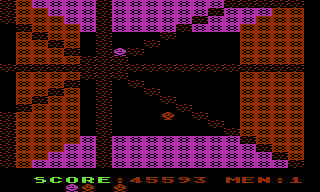 Space Caverns (Atari 8-bit) screenshot: Death by alien