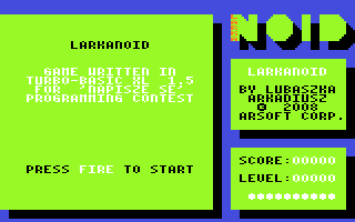 LarkaNOID (Atari 8-bit) screenshot: Introduction screen