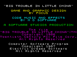 Big Trouble in Little China (ZX Spectrum) screenshot: Intro screen with credits