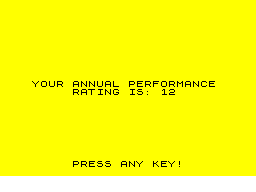 1984: A Game of Government Management (ZX Spectrum) screenshot: Your annual performance