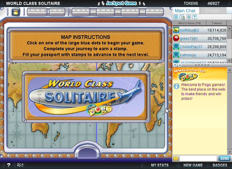 World Class Solitaire (Browser) screenshot: Title screen.