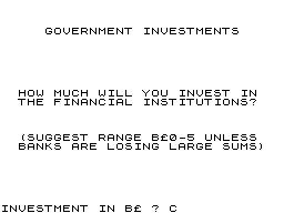 1984: A Game of Government Management (ZX Spectrum) screenshot: Investments