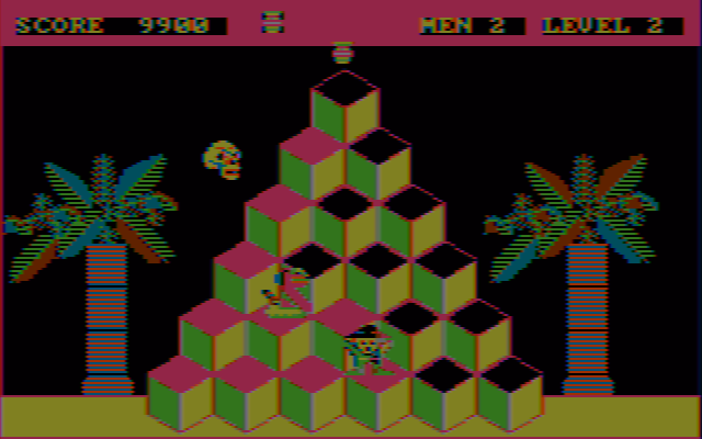 Tut-Busters (DOS) screenshot: Level 2 gets rid of the carpets (CGA w/composite monitor)